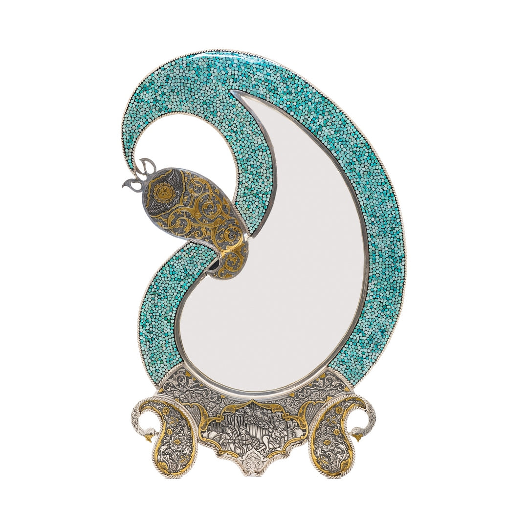 Silver Turquoise Curved- Shaped Mirror